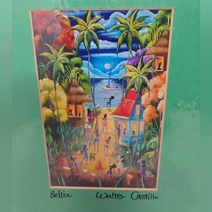 Walter Castillo Belize Print Caribbean Life At The Beach Music Vibrant Palm Tree